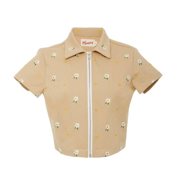 Miaou Tops - Miaou Cotton Raquel Zip Top in Natural